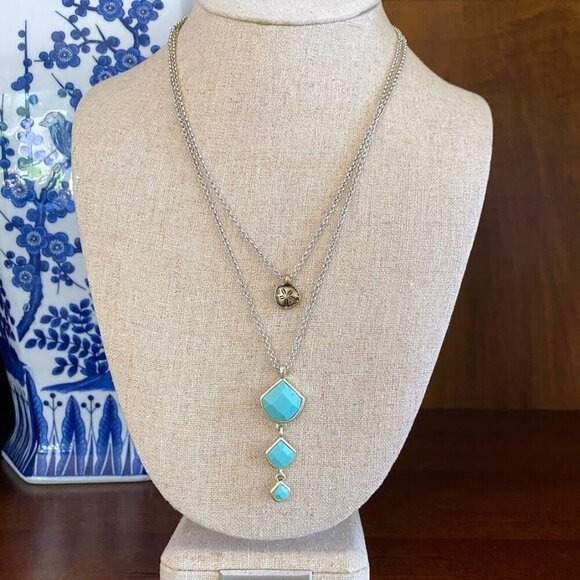 Lucky Brand Layered Turquoise Pendant Necklace Sand Dollar - Picture 1 of 3